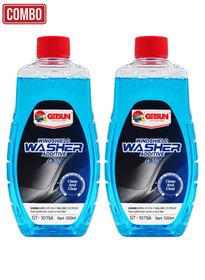 جيتسون سائل تنظيف زجاج السيارة من جيتسون، عبوة 500 مل (عبوتان) GT-1019A، مركز بتركيز 30 ضعفًا، منظف زجاج السيارة يزيل البقع والأوساخ والحشرات، مضاد للتجمد حتى -25 درجة مئوية، يحمي مساحات الزجاج، يمنع ترسبات الماء العسر، مناسب لجميع الفصول، آمن على الطلاء والزجاج، للسيارات وسيارات الدفع الرباعي. - Image 1